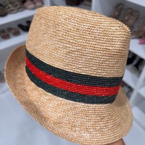 Gucci Tan Fedora with Red and Green Stripe